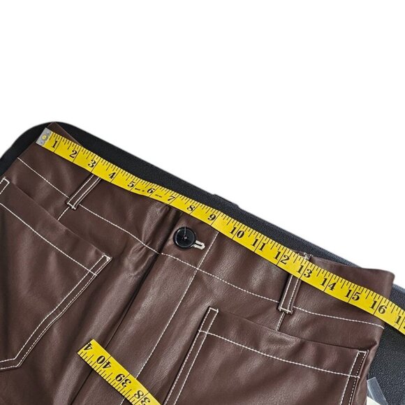Maeve The Colette Cropped Wide-Leg Pant, Faux-Leather Top-Stitch, Brown, Size 32 - Picture 4 of 11
